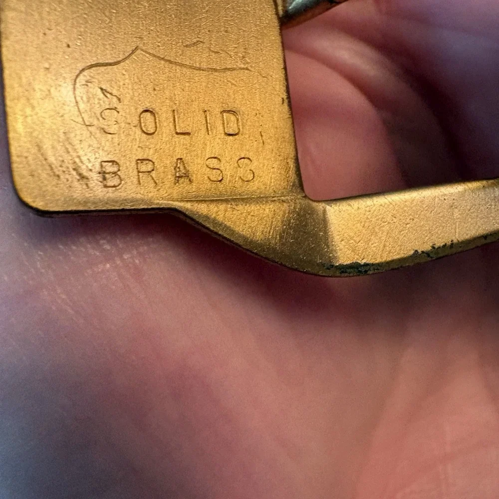 Vintage Justin Western Leather Belt Brass Buckle Sz 38 